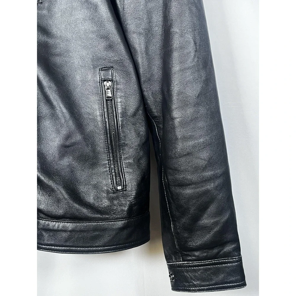Michael Kors Leather Jacket Mens Medium Black Moto Full Zip Zipper Pockets